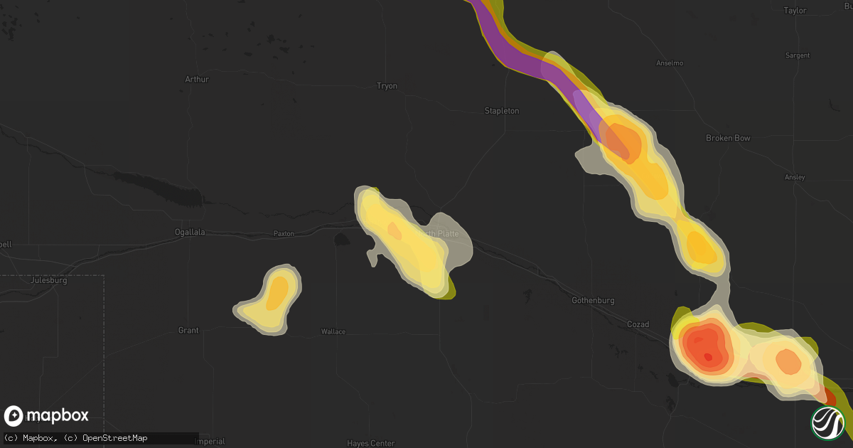 Hail map in North Platte, NE on August 9, 2014