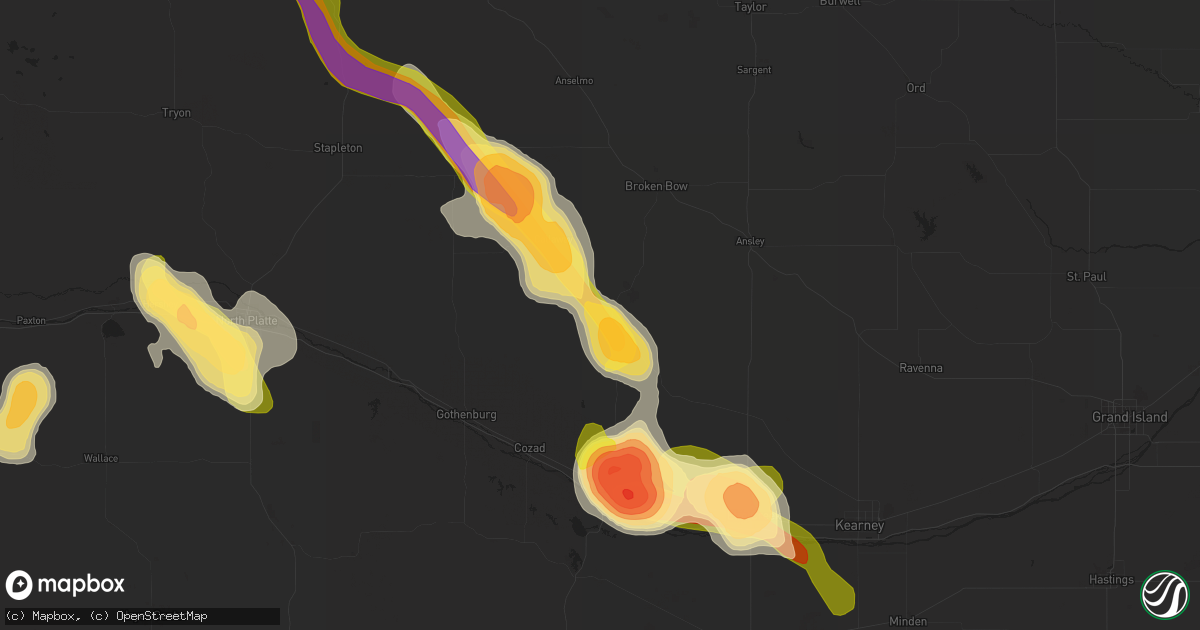 Hail map in Oconto, NE on August 9, 2014