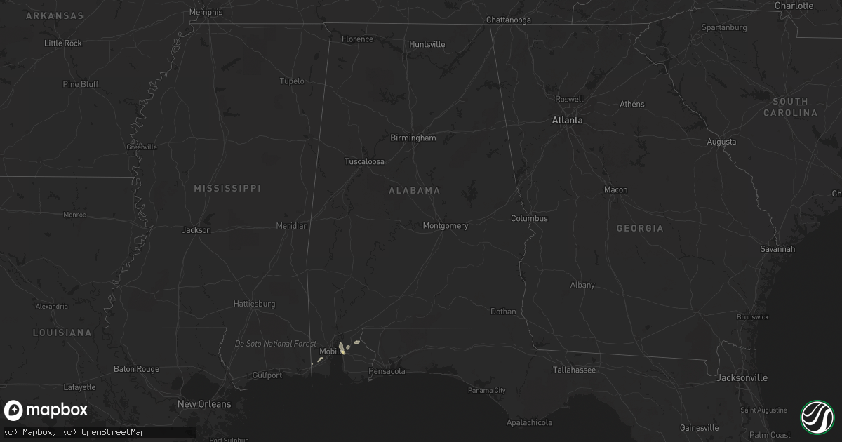 Hail map in Alabama on August 9, 2015