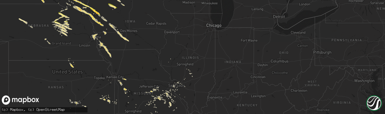 Hail map in Illinois on August 9, 2015