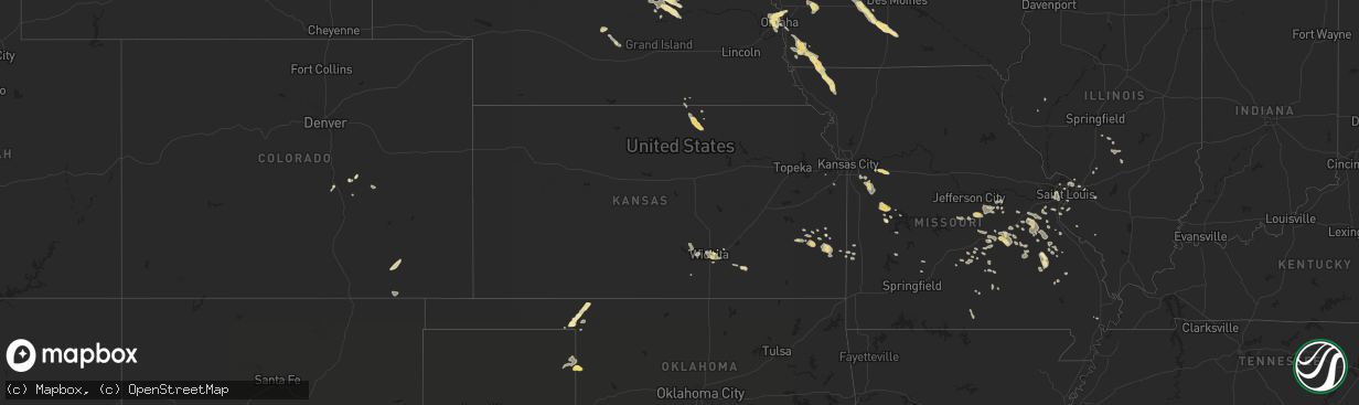 Hail map in Kansas on August 9, 2015