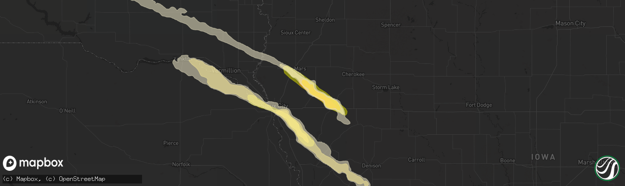 Hail map in Kingsley, IA on August 9, 2015