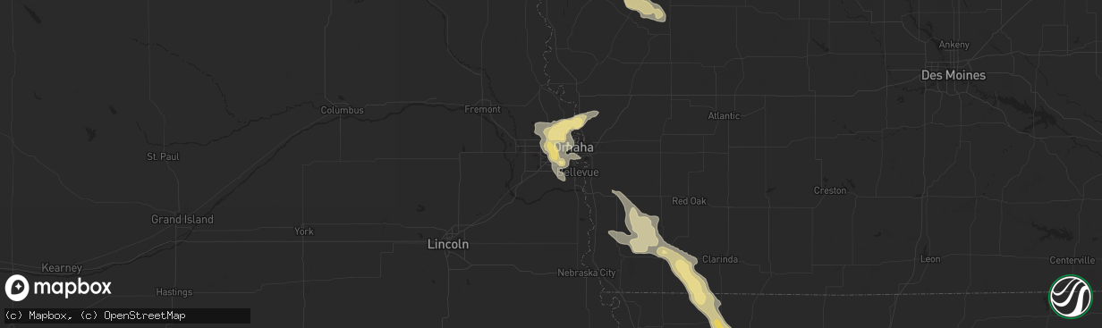 Hail map in La Vista, NE on August 9, 2015