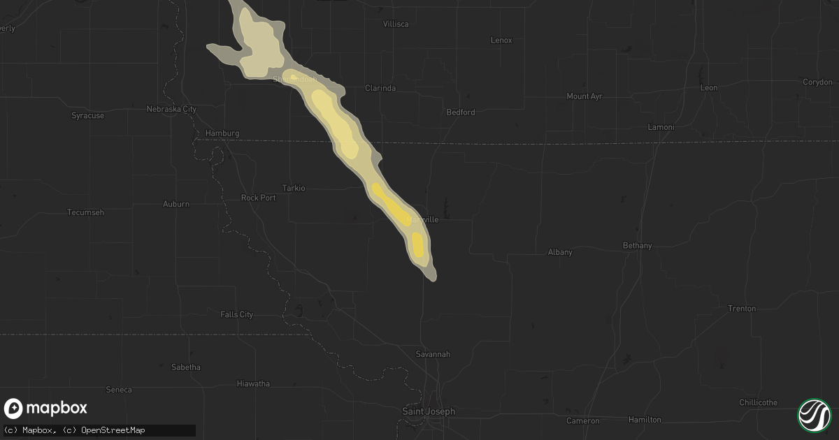 Hail map in Maryville, MO on August 9, 2015