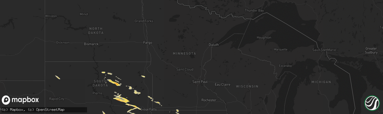 Hail map in Minnesota on August 9, 2015