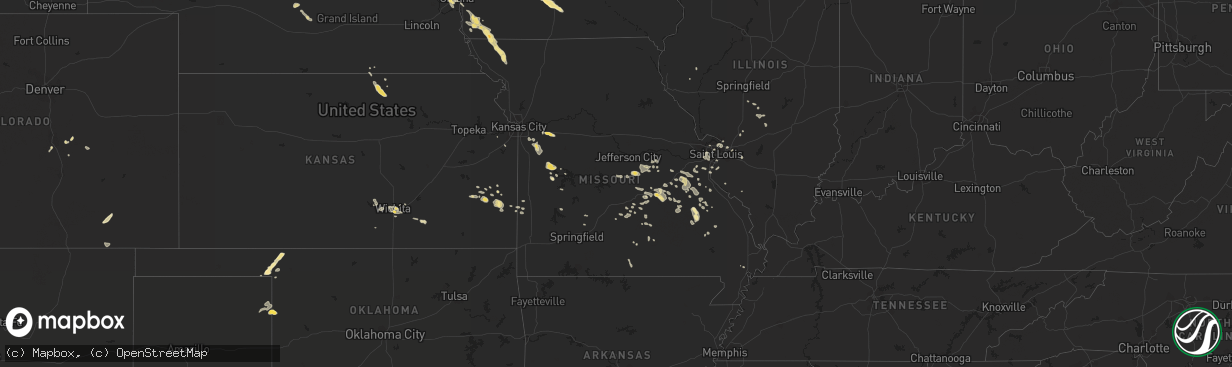 Hail map in Missouri on August 9, 2015