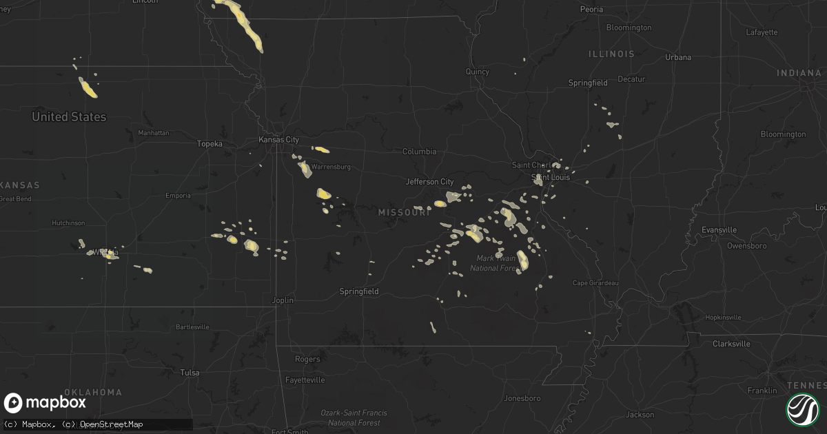Hail map in Missouri on August 9, 2015
