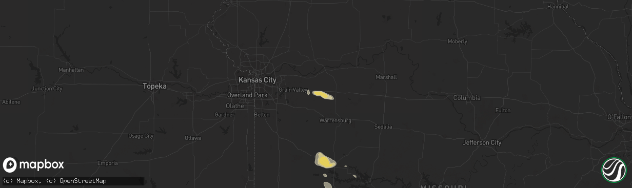 Hail map in Odessa, MO on August 9, 2015