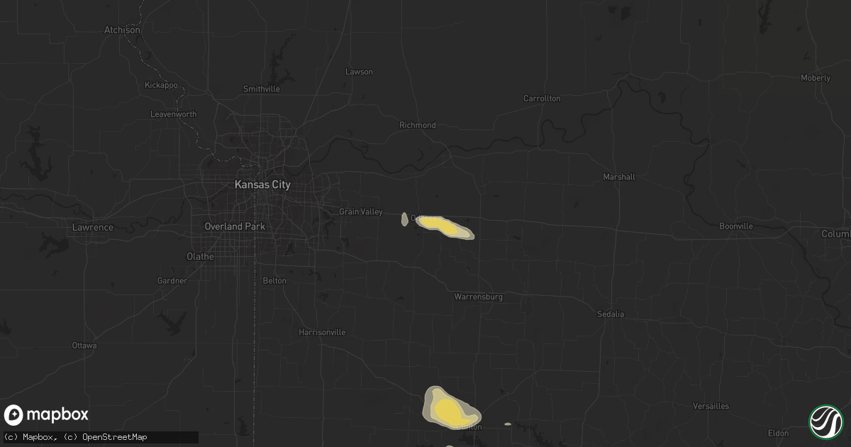 Hail map in Odessa, MO on August 9, 2015