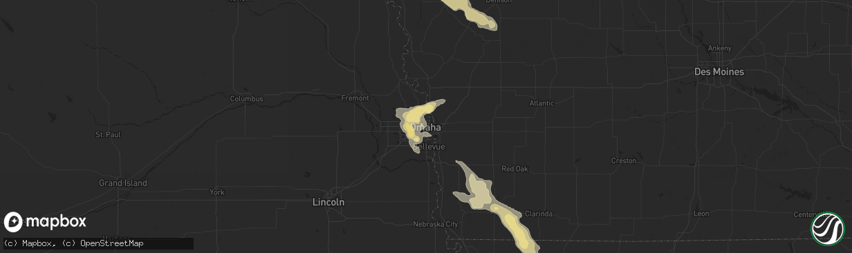 Hail map in Omaha, NE on August 9, 2015