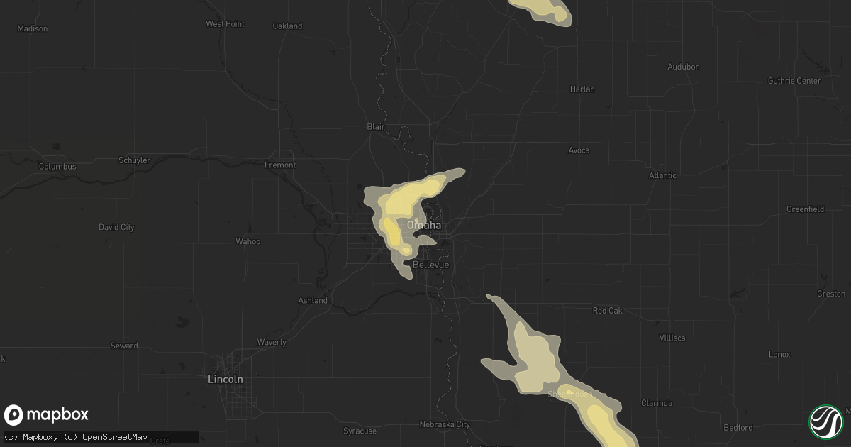 Hail map in Omaha, NE on August 9, 2015