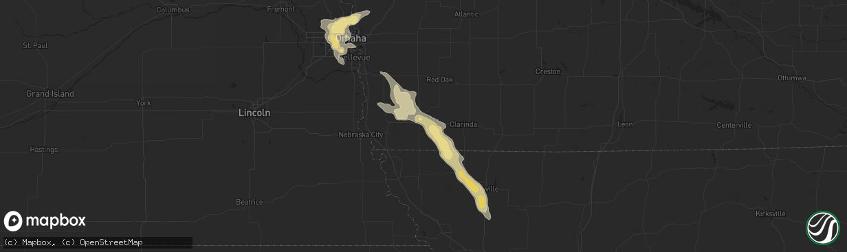 Hail map in Shenandoah, IA on August 9, 2015