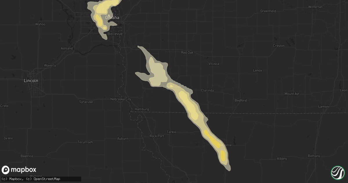 Hail map in Shenandoah, IA on August 9, 2015