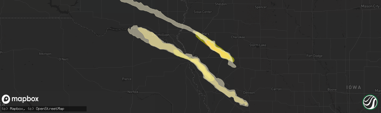 Hail map in Sioux City, IA on August 9, 2015