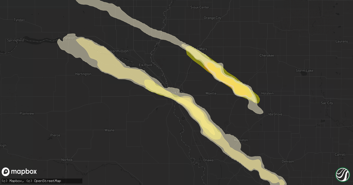 Hail map in Sioux City, IA on August 9, 2015