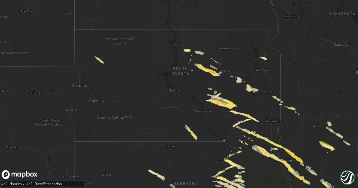 Hail map in South Dakota on August 9, 2015