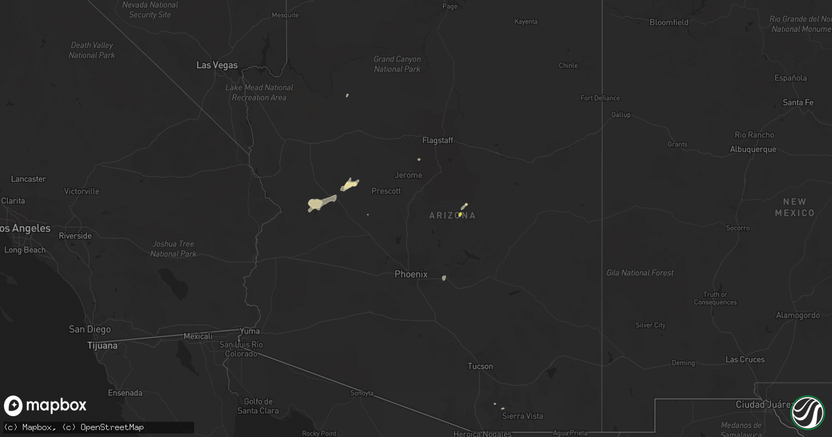 Hail map in Arizona on August 9, 2016