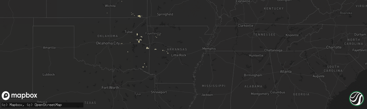 Hail map in Arkansas on August 9, 2016