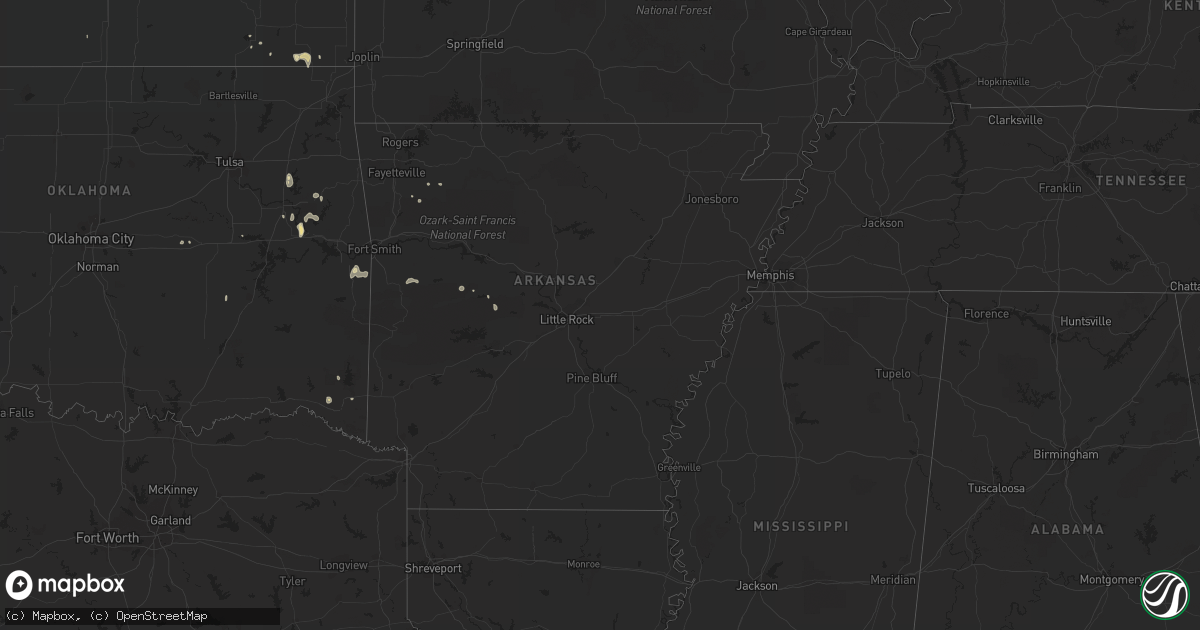 Hail map in Arkansas on August 9, 2016