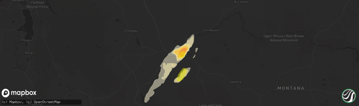 Hail map in Black Eagle, MT on August 9, 2016