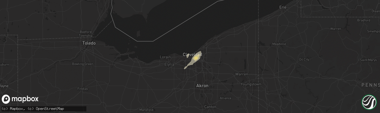 Hail map in Cleveland, OH on August 9, 2016