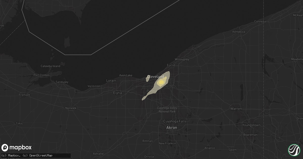 Hail map in Cleveland, OH on August 9, 2016
