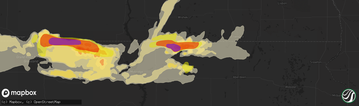 Hail map in Eureka, SD on August 9, 2016