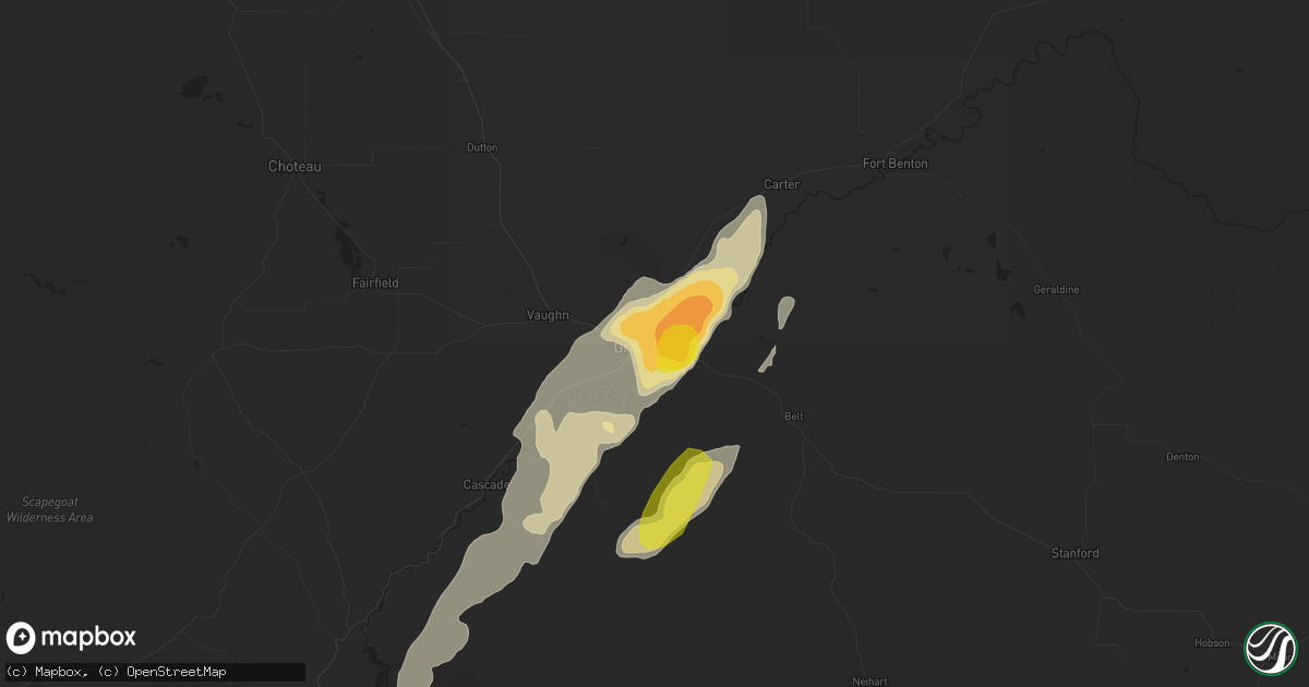 Hail map in Great Falls, MT on August 9, 2016
