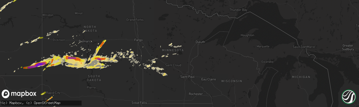 Hail map in Minnesota on August 9, 2016