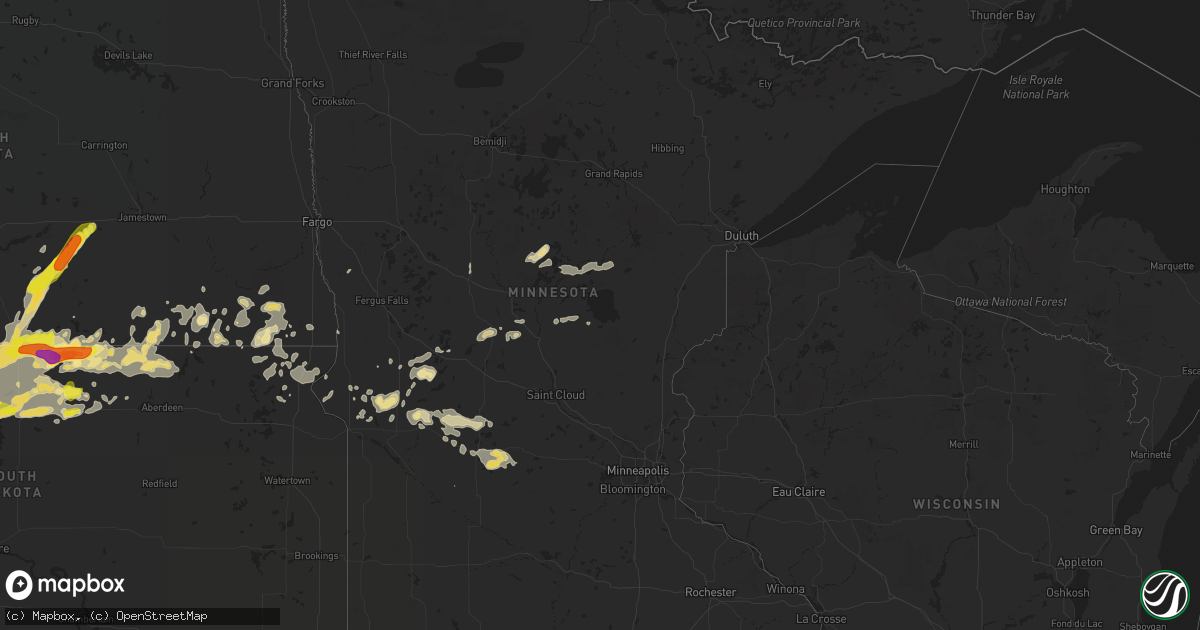 Hail map in Minnesota on August 9, 2016