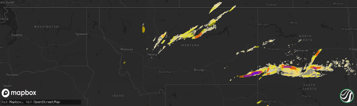 Hail map in Montana on August 9, 2016