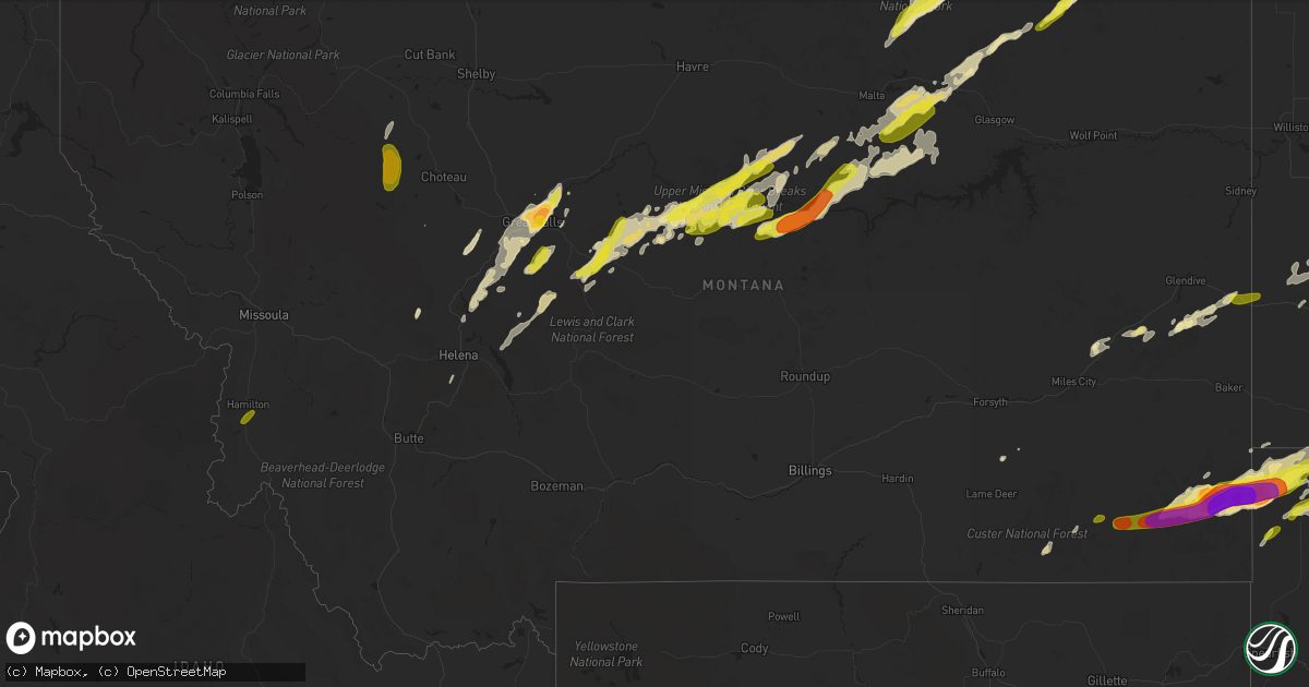 Hail map in Montana on August 9, 2016