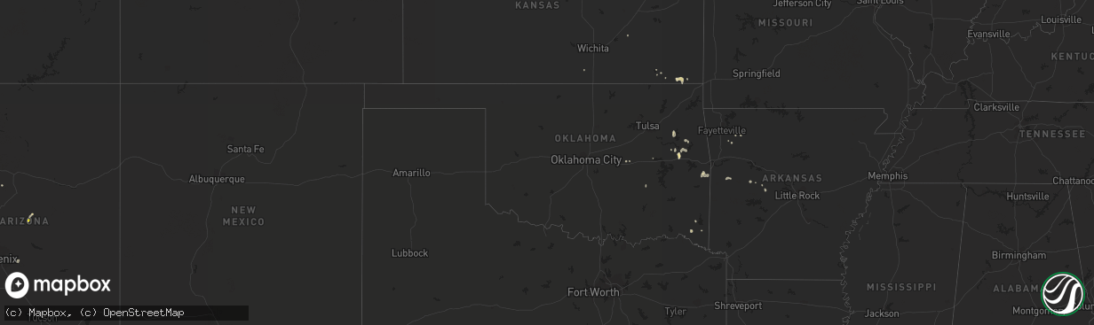 Hail map in Oklahoma on August 9, 2016