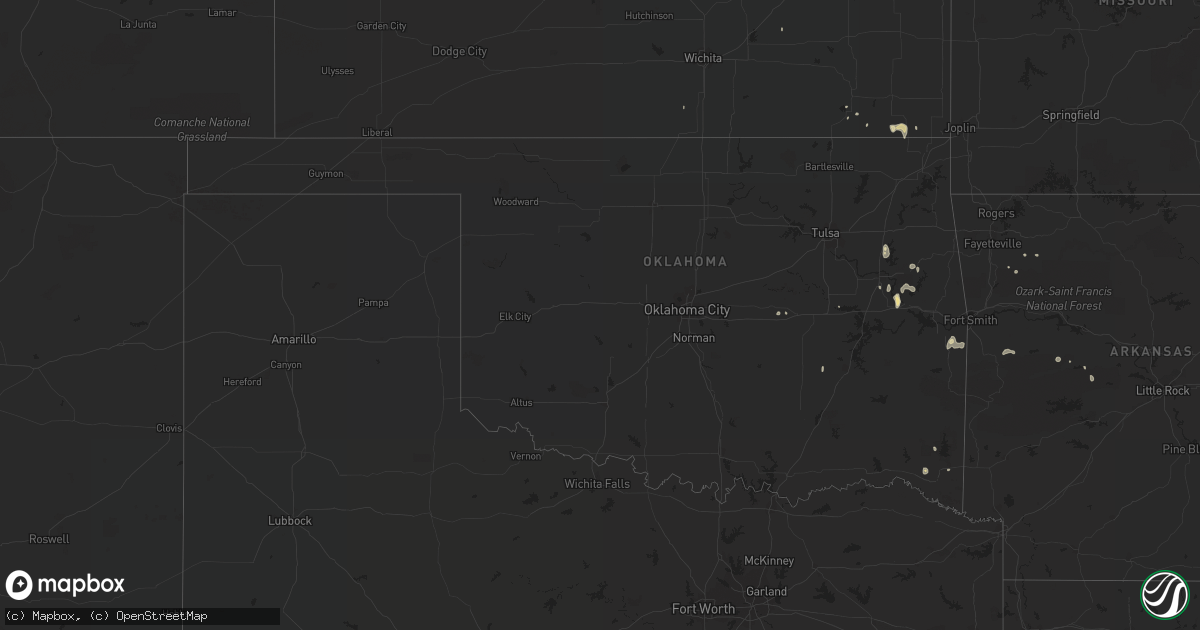 Hail map in Oklahoma on August 9, 2016
