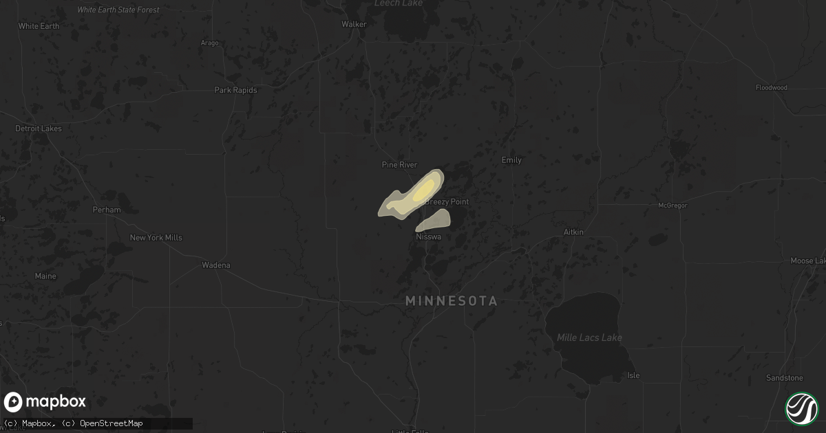 Hail map in Pequot Lakes, MN on August 9, 2016