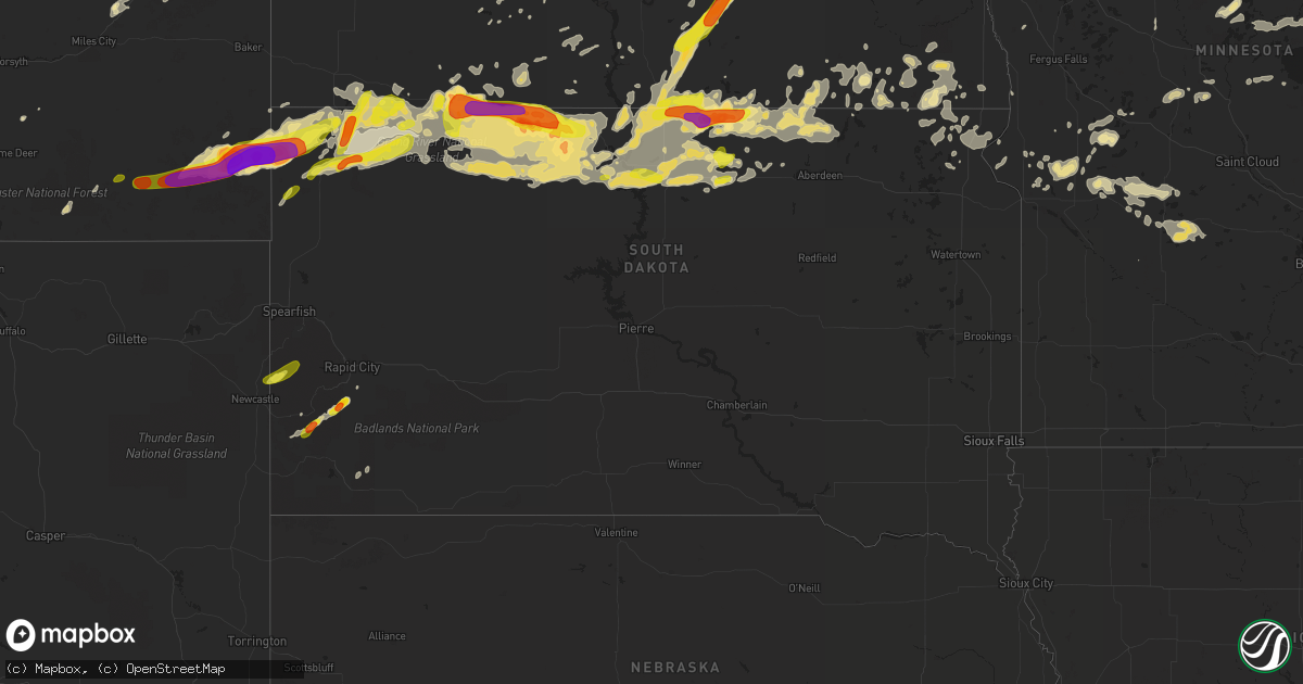 Hail map in South Dakota on August 9, 2016