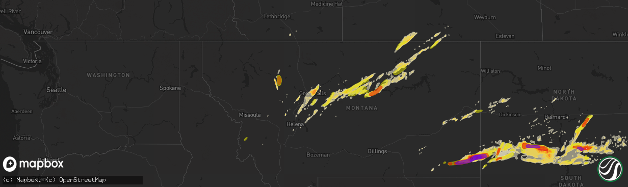 Hail map on August 9, 2016