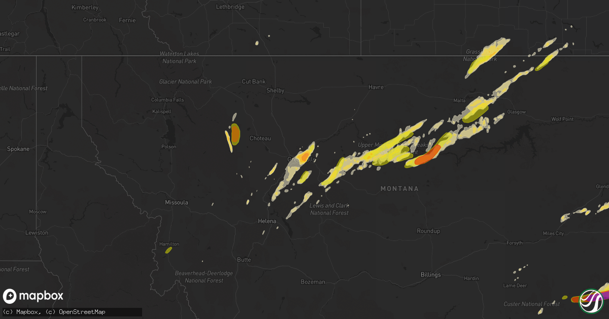 Hail map on August 9, 2016