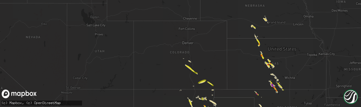 Hail map in Colorado on August 9, 2017