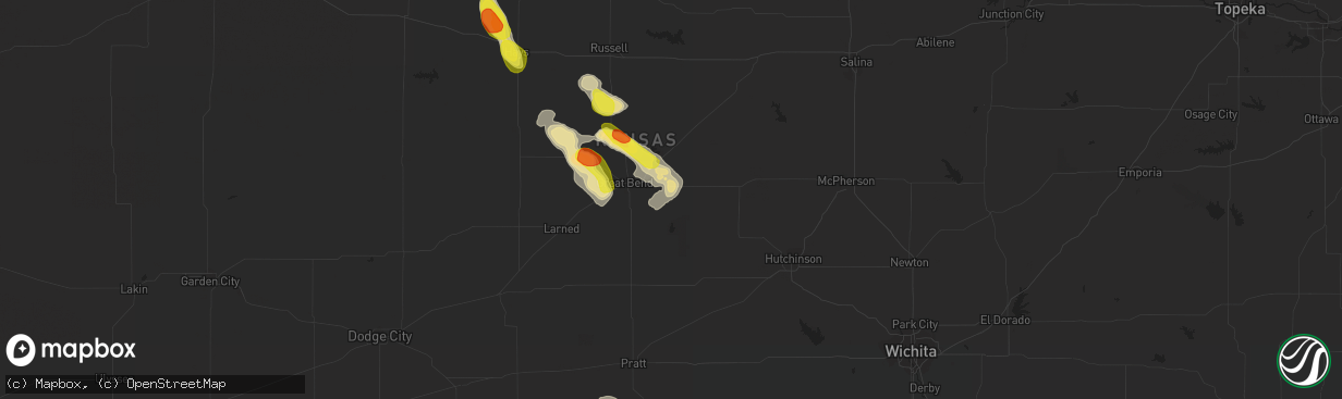 Hail map in Ellinwood, KS on August 9, 2017