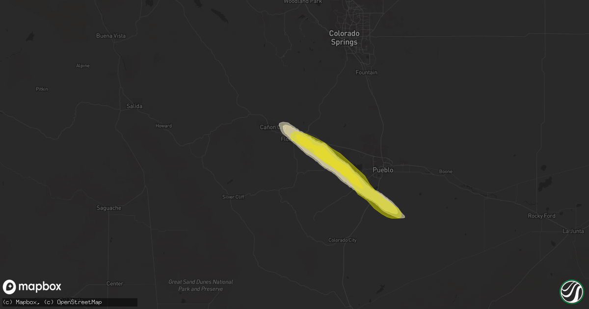 Hail map in Florence, CO on August 9, 2017