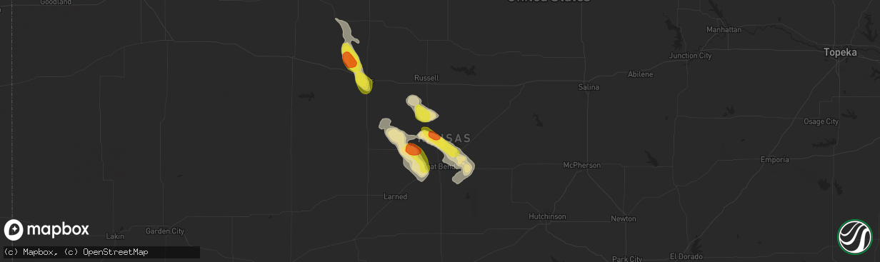 Hail map in Hoisington, KS on August 9, 2017