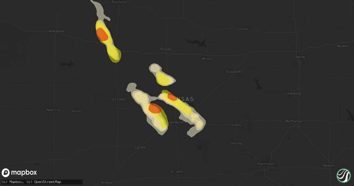 Hail map in Hoisington, KS on August 9, 2017