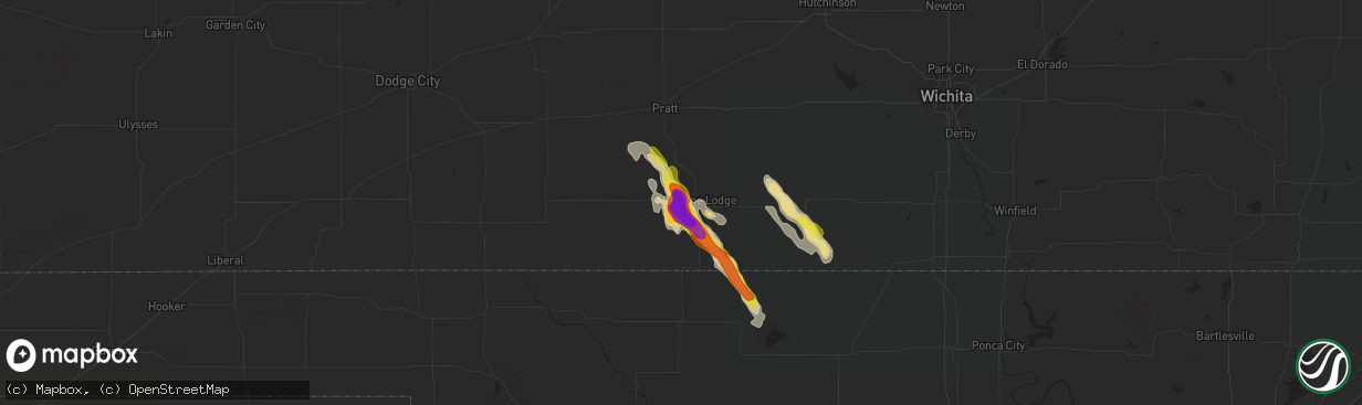 Hail map in Medicine Lodge, KS on August 9, 2017