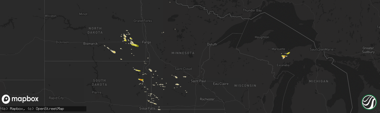 Hail map in Minnesota on August 9, 2017