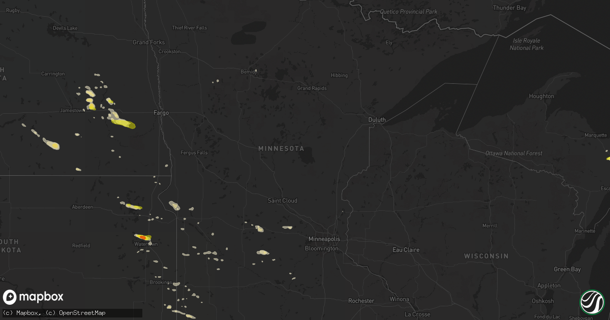 Hail map in Minnesota on August 9, 2017