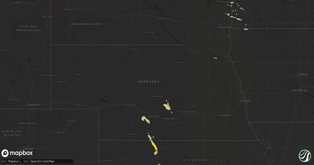 Hail map in Nebraska on August 9, 2017