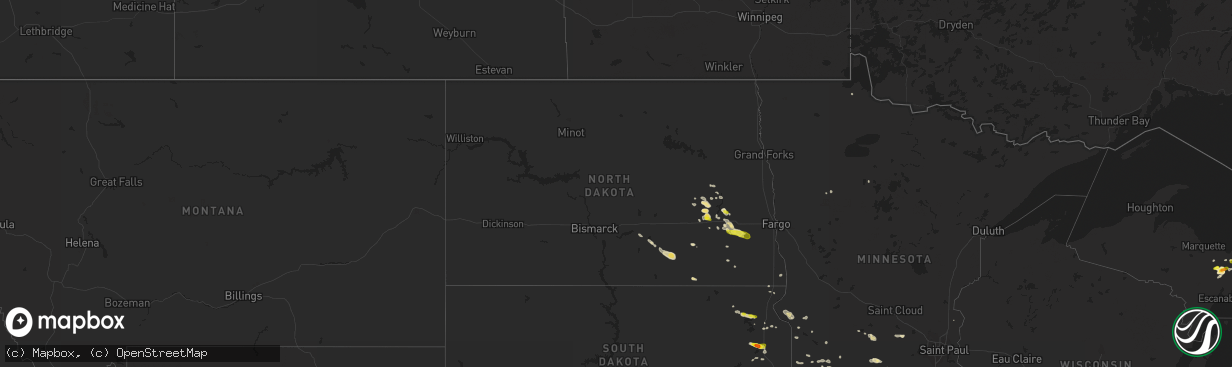 Hail map in North Dakota on August 9, 2017