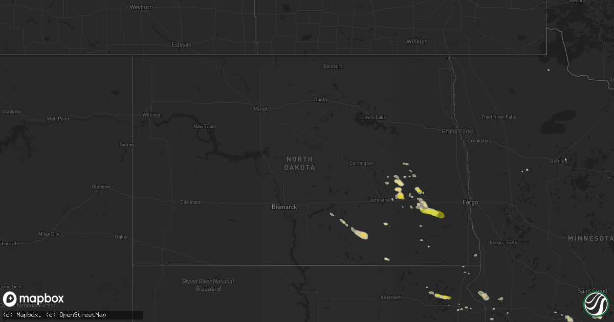 Hail map in North Dakota on August 9, 2017