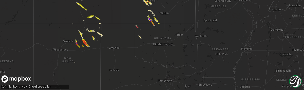 Hail map in Oklahoma on August 9, 2017